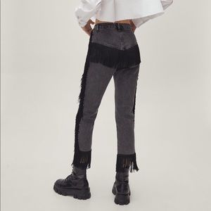 NASTYGAL fringe high-wasted black jeans